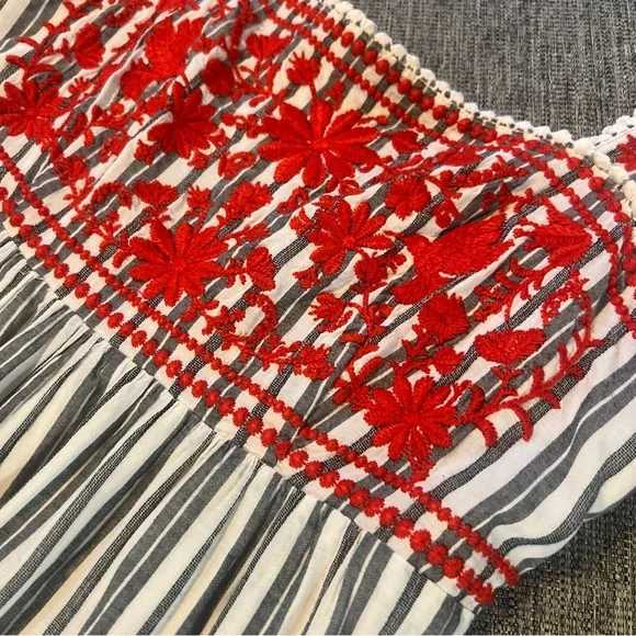 Kate Spade Broome Street Red Floral Embroidered Stripe Tiered Midi Dress S - Picture 4 of 12